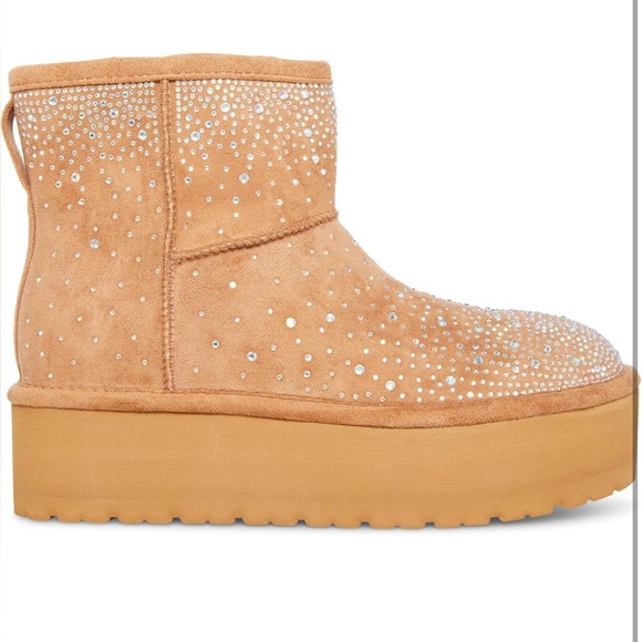 Madden Girl Sz 6 Tan Faux Suede Platform Boots with Rhinestones NWOT - Picture 6 of 16